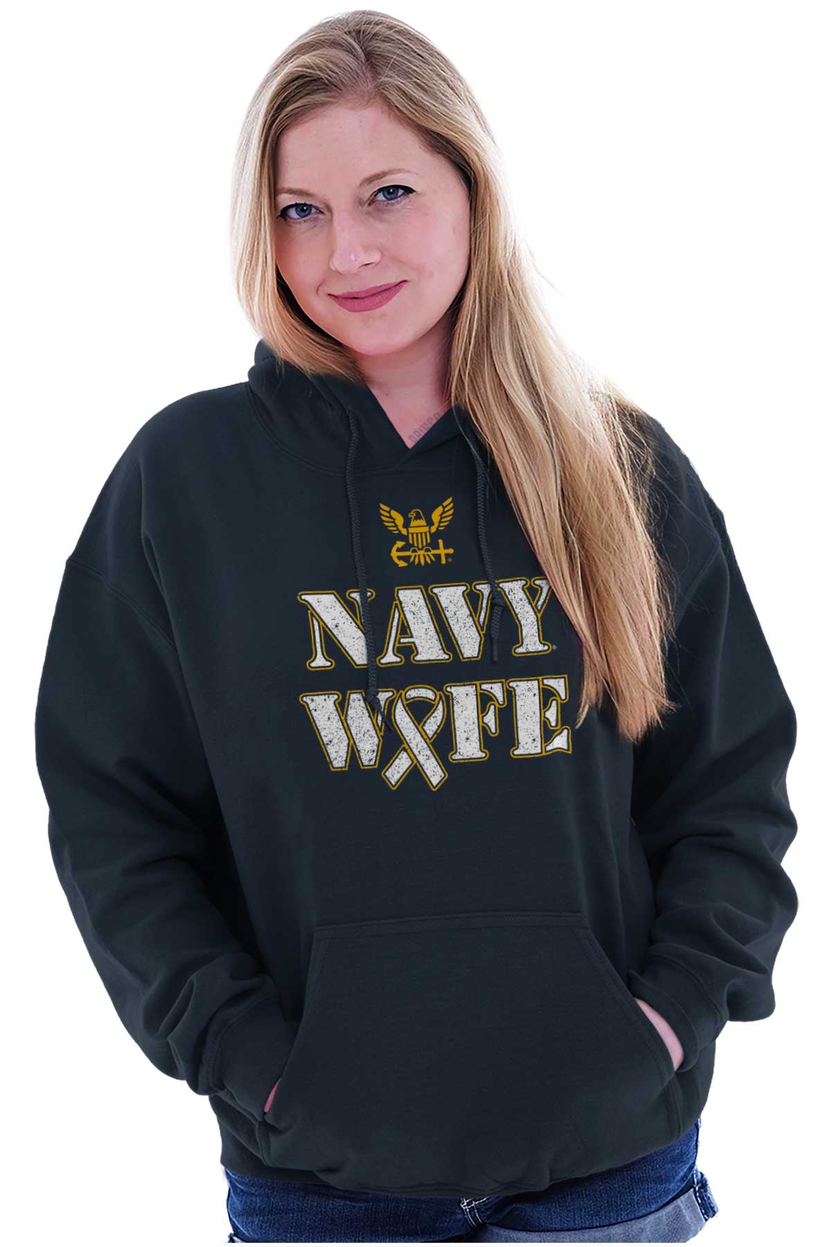 Supportive Navy Wife Hoodie-Direct To Garment Print-Brisco Apparel