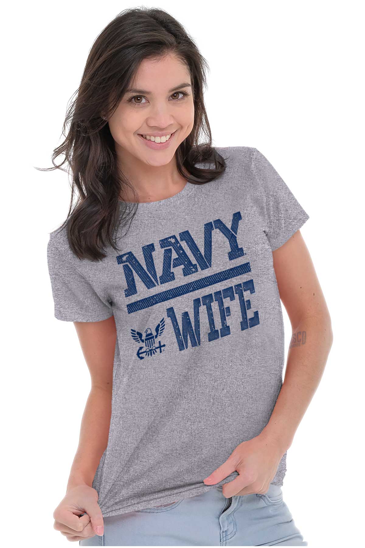 Navy Wife Ladies T Shirt-Direct To Garment Print-Brisco Apparel