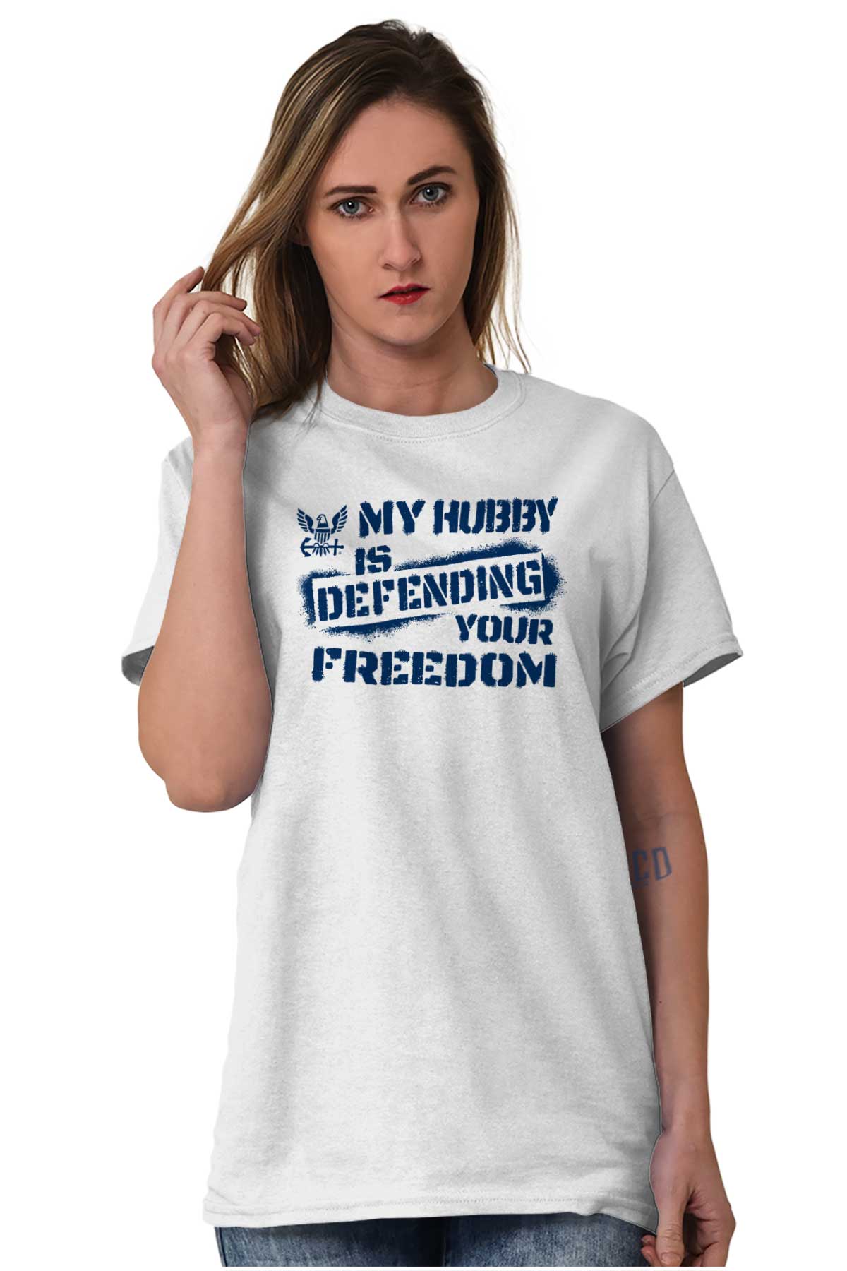 Hubby Defending Freedom T Shirt-Direct To Garment Print-Brisco Apparel