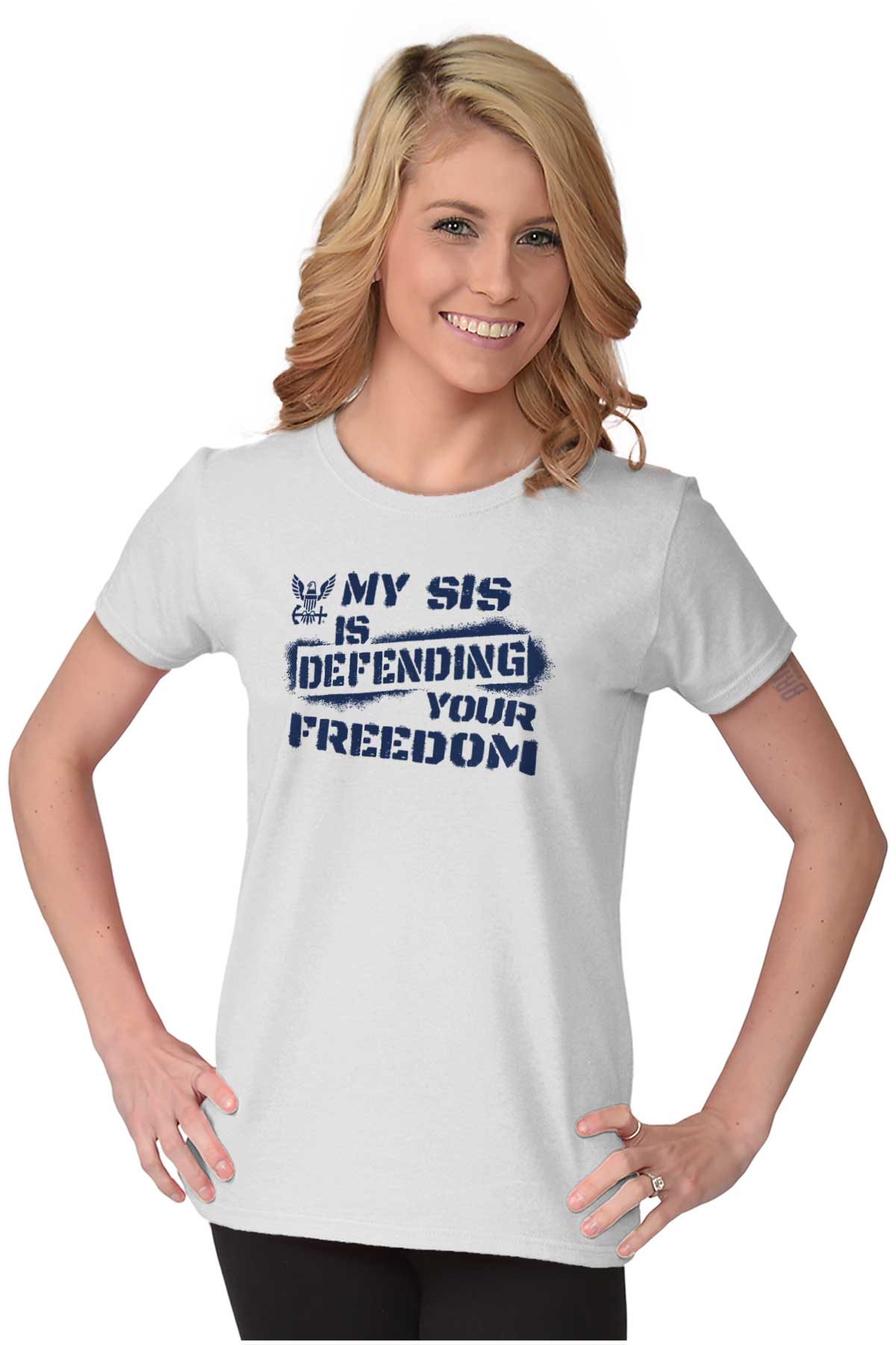Sis Defending Freedom Ladies T Shirt-Direct To Garment Print-Brisco Apparel