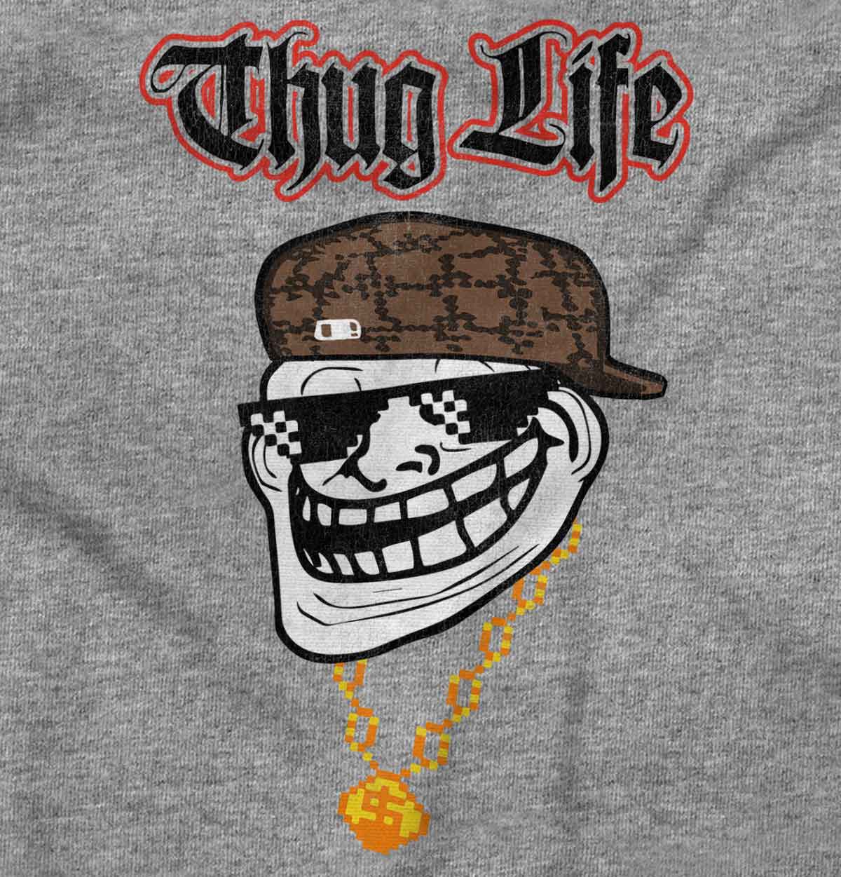 Troll Face Thug Life Sunglasses Funny Meme Youth Crewneck T Shirts Boy or  Girl