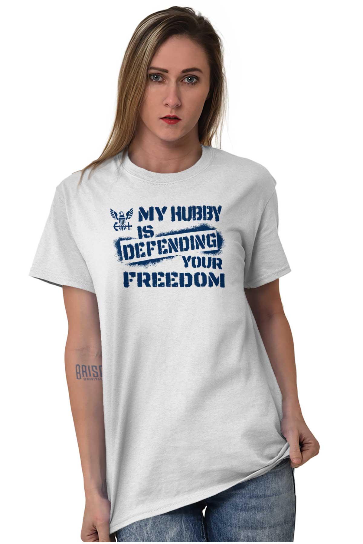 Hubby Defending Freedom T Shirt-Direct To Garment Print-Brisco Apparel